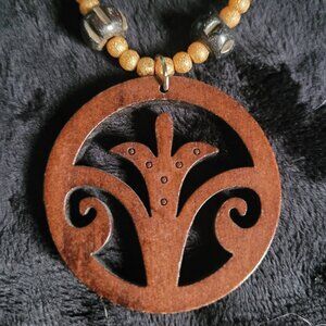 22" Beaded Necklace with Wood Pendant